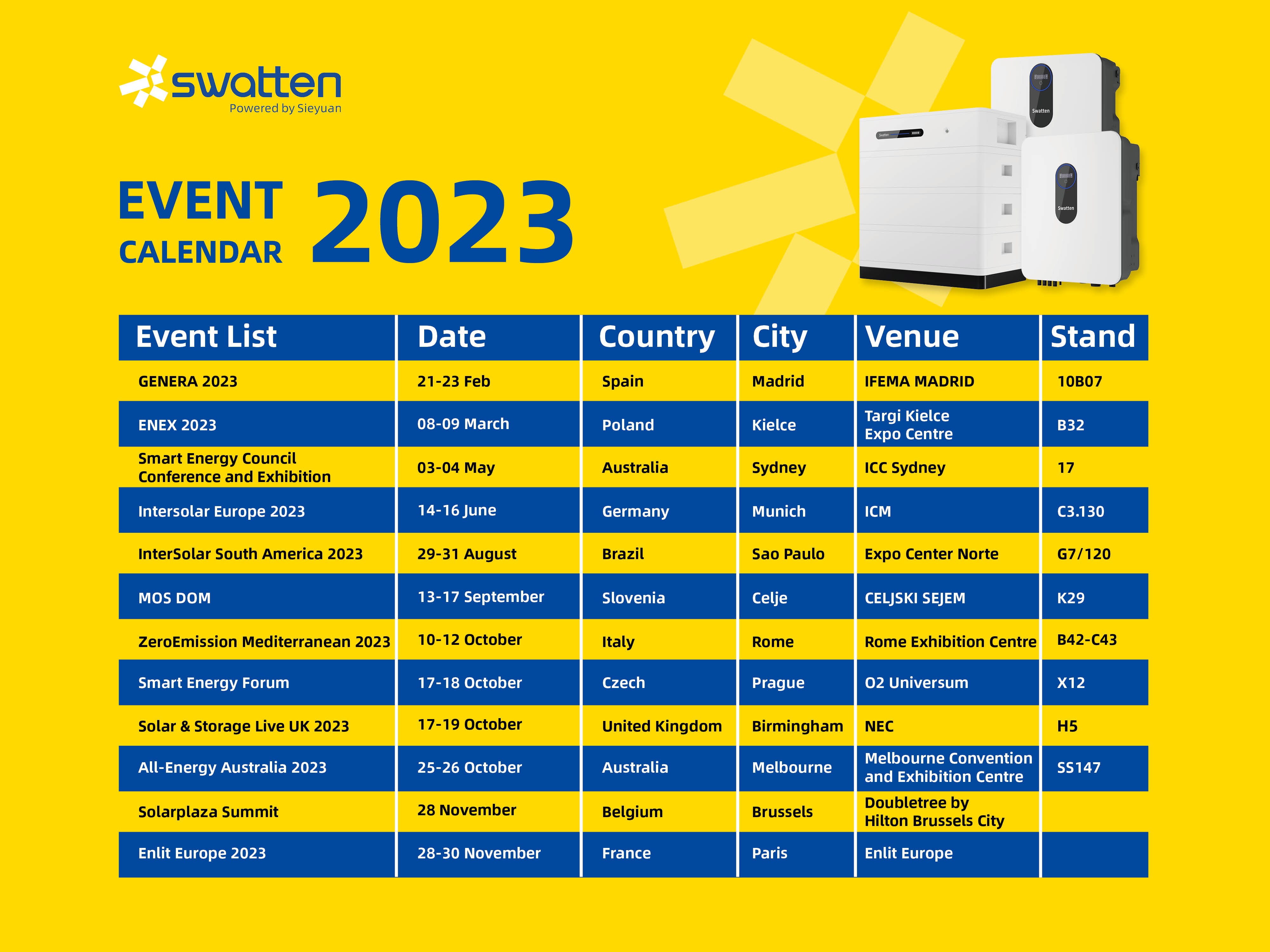 Calendario di Esposizione 2023 di Swatten 