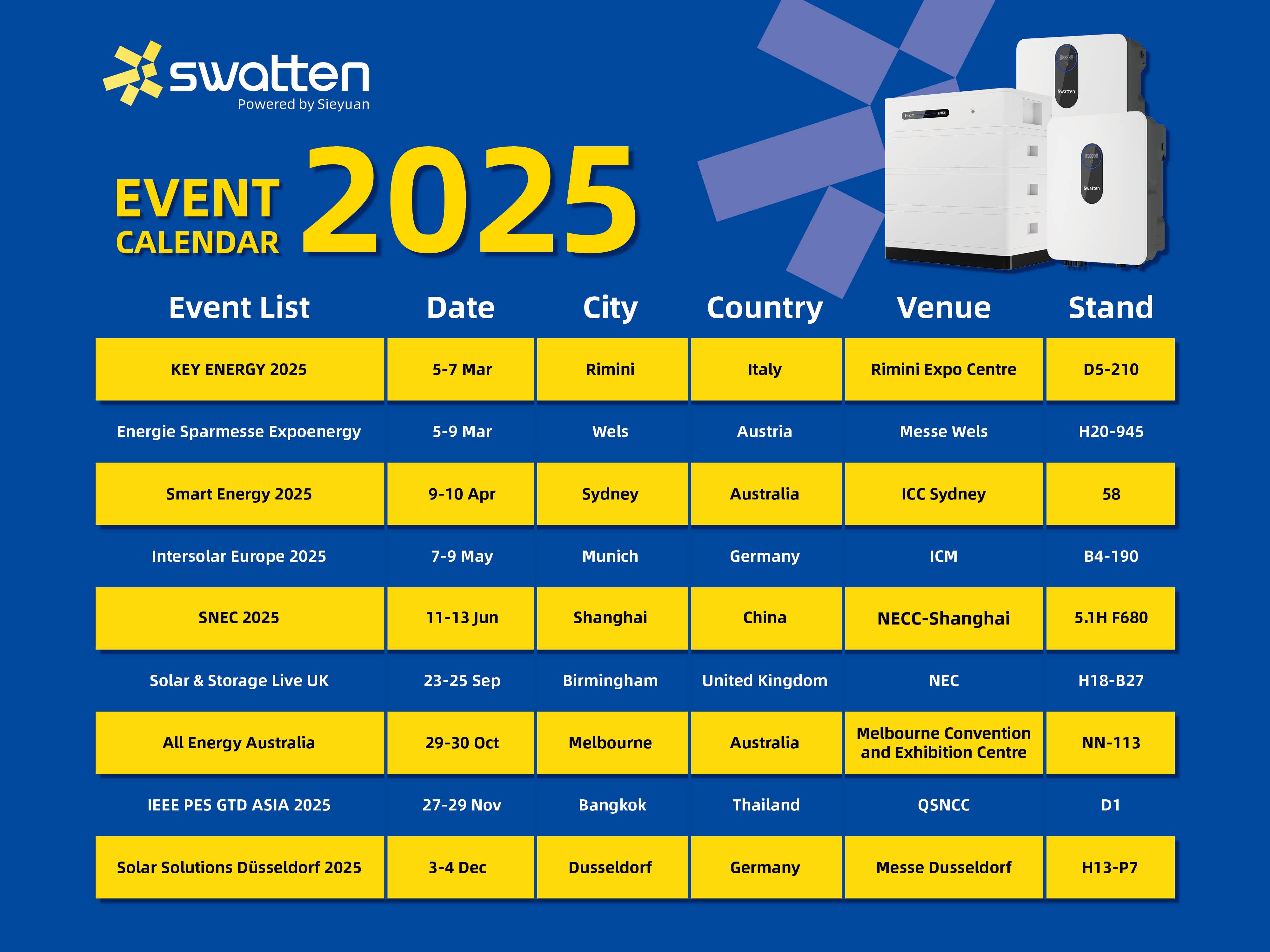 Calendario di Esposizione 2025 di Swatten 